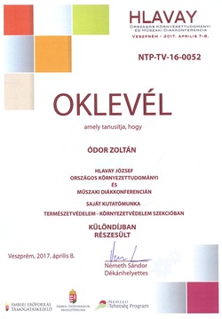Ódor Zoltán 9.A osztályos tanuló Különdíja
