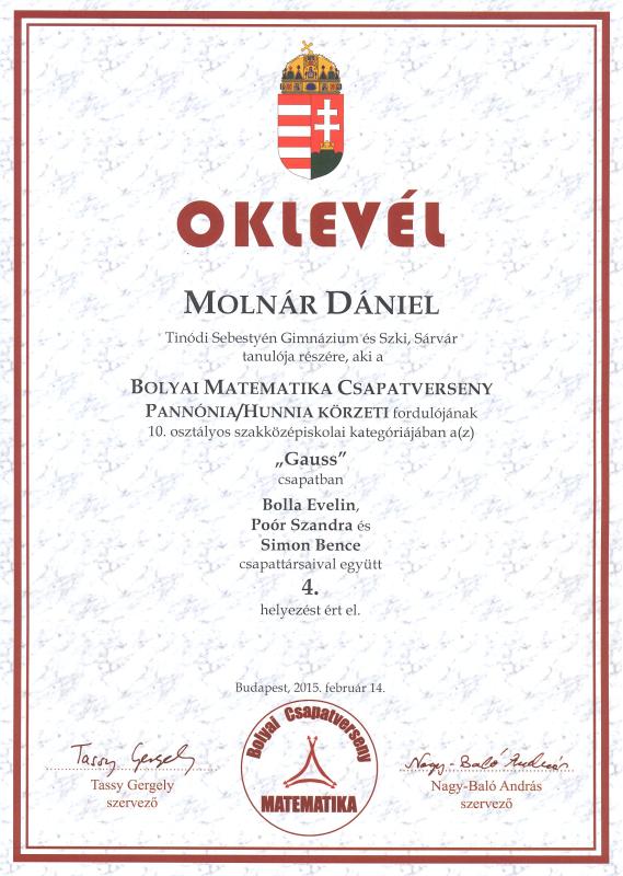 Molnár Dániel oklevle