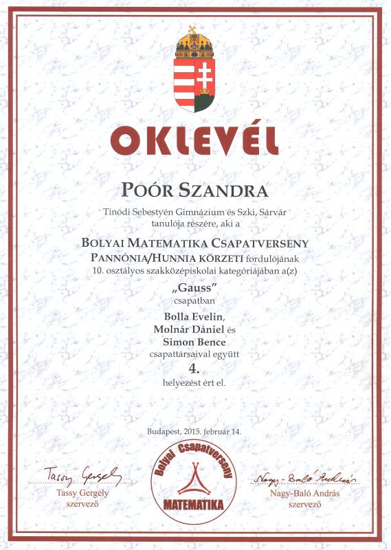 Poór Szandra oklevle
