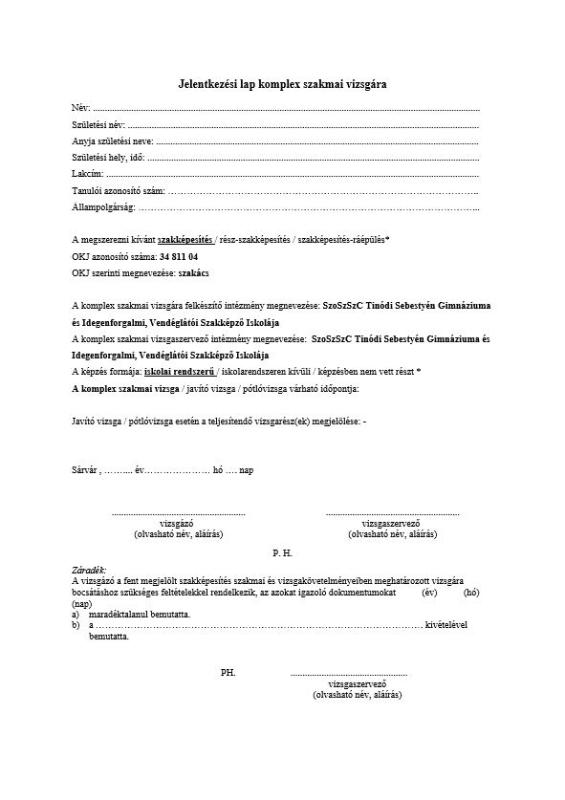 Jelentkezési lap - szakács