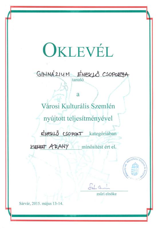 Éneklő csoport oklevele