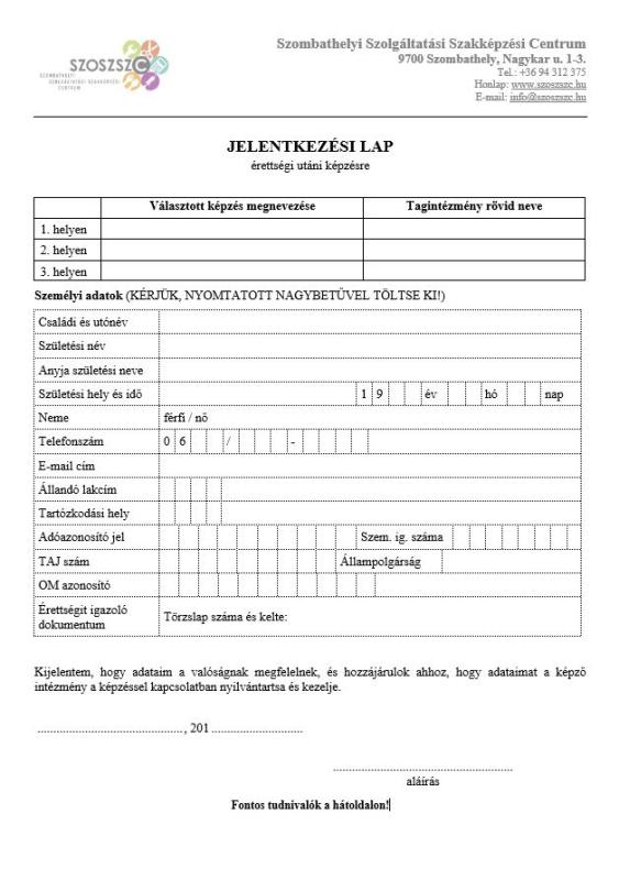 Jelentkezési lap